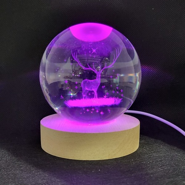 LED유리볼 무드등 3D 사슴의노래다색 크리스탈 수정구 감성조명