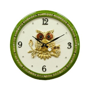 450가지부엉이시계_그린프레임(화이트) [저소음시계, 집들이선물, 인테리어시계