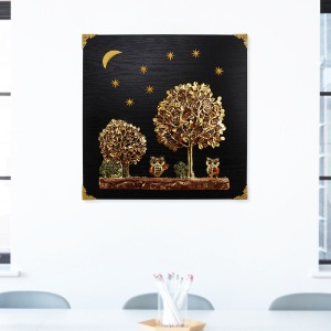 FKSA-부조액자 황금빛나무 부엉이그림 50×50