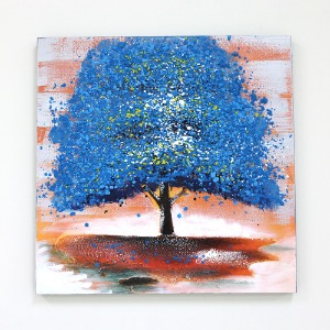 유화 돈나무 액자 솜사탕블루 나무그림 60×60 거실인테리어액자 풍수에좋은그림